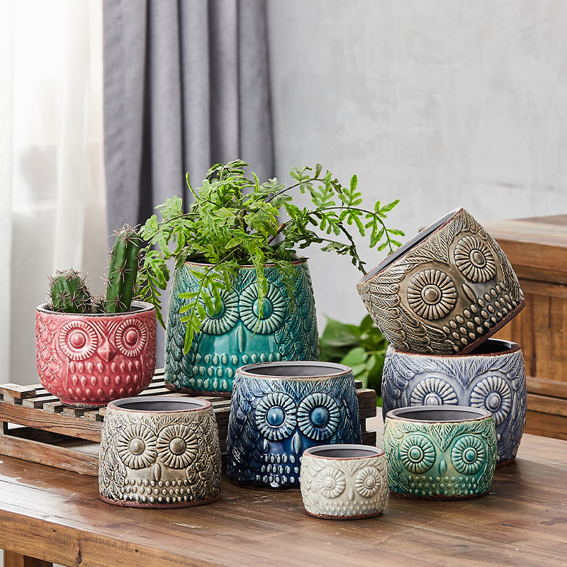 Owl do old ice cracked succulents multi-color Japan and South Korea Nordic home hot-selling TV cabinet creative ceramic flowerpot