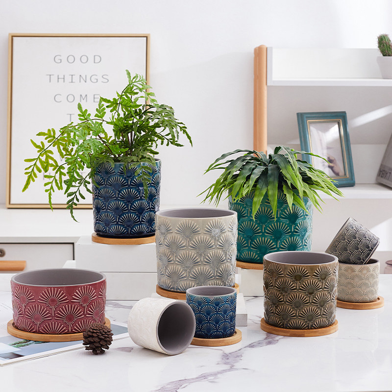 Dandelion simple personality succulent plant Japan and South Korea Nordic home fashion creative hot selling ceramic flower pot with bamboo holder