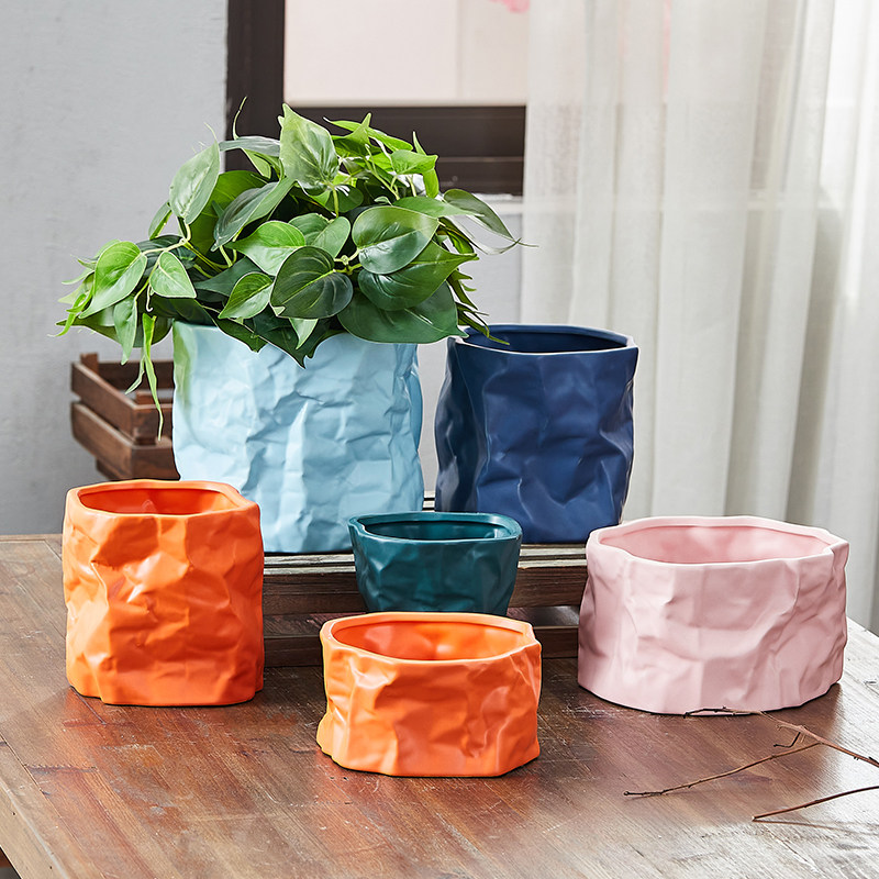 Imitation paper bag Camaron handmade pastoral succulents home hot-selling TV cabinet creative Morandi ceramic flowerpot