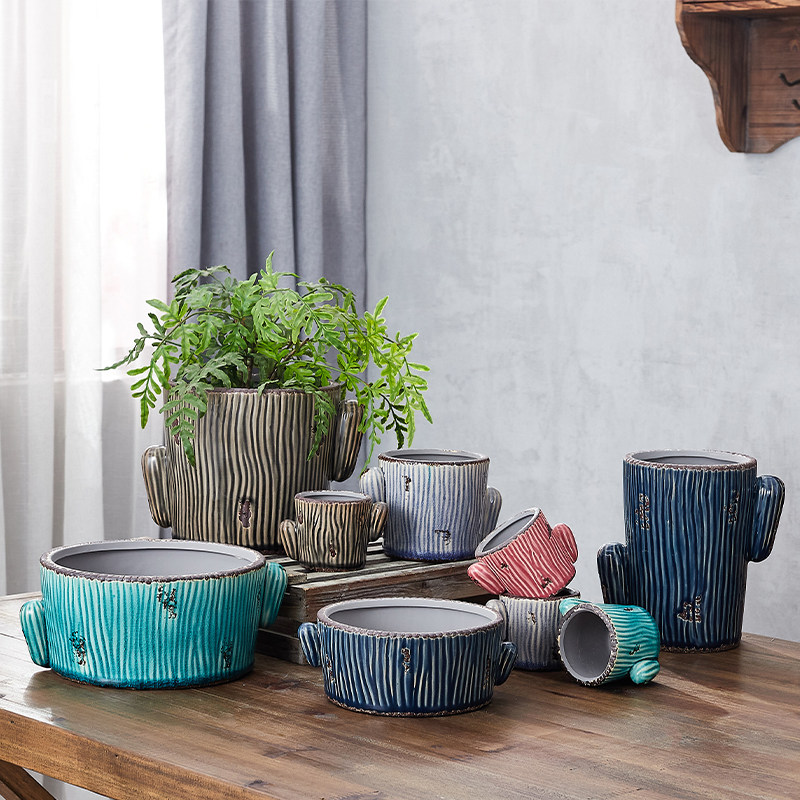 Cactus made old ice cracked succulent plants multi-color Japanese and Korean Nordic home furnishing hot-selling TV cabinet creative ceramic flower pot