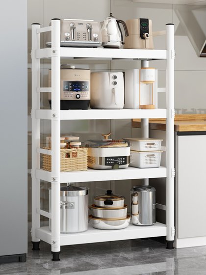 白色钢制厨房夹缝收纳架落地窄缝隙多层置物架多功能冰箱橱柜锅架