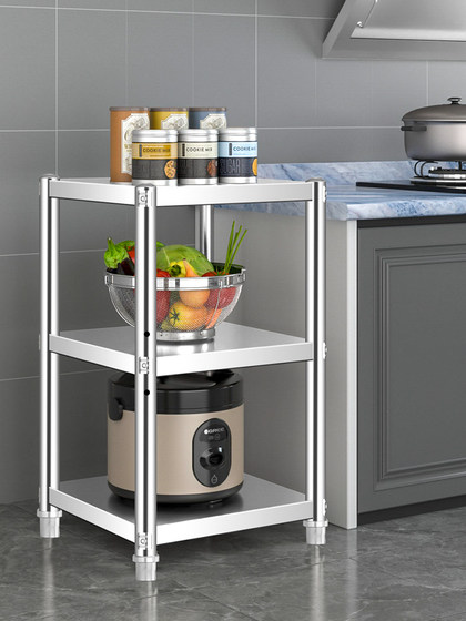 不锈钢厨房置物架落地多层微波炉烤箱收纳小架子家用储物货架锅架