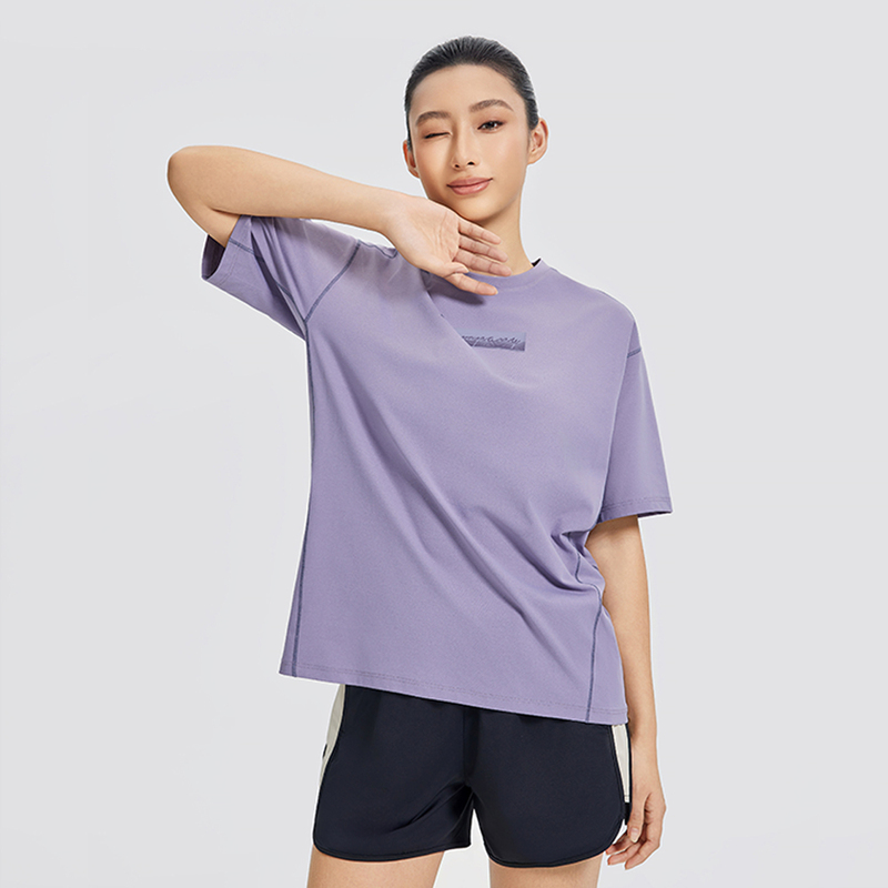 Gymant Muscle Ant Summer New Skin-Friendly and Comfortable Sports Fitness Clothing Dark Purple Women's Round Neck Short-Sleeved T-Shirt