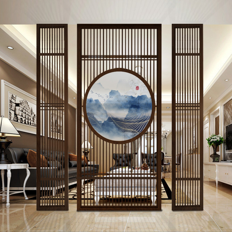New Chinese partition hollow living room screen decoration translucent wall Bedroom dining room fence door Solid wood entrance