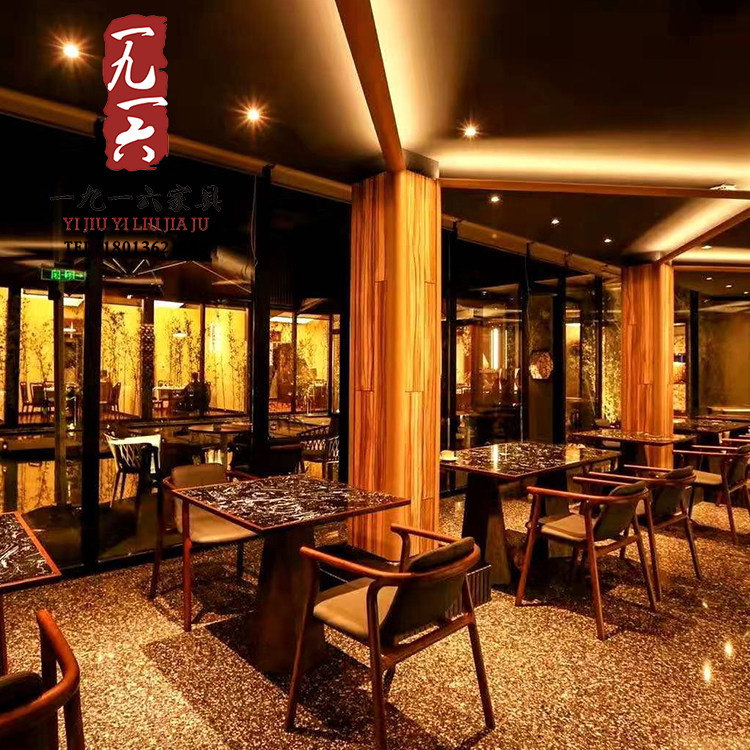 New Chinese Post-Modern Simple Solid Wood Catering and Chair Hotel Catering Room Tea Building