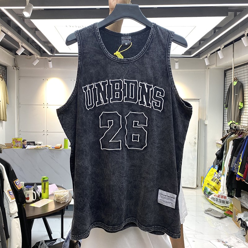Chất lượng cao thêu chữ 26 retro cũ vest không tay vest đôi bóng rổ lỏng hip hop jersey thủy triều - Dệt kim Vest