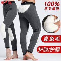 Jose wool cotton pants male thickened and velvety leather hair integrated kneecap protective high waist warm pants female winter anti-chill cotton pants
