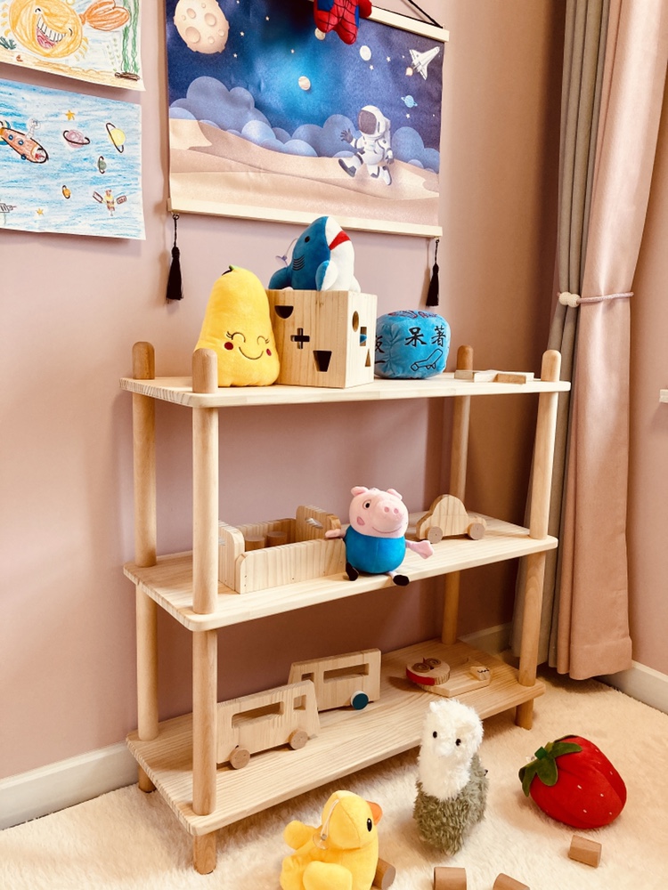 Modern children's solid wood toy rack wooden all solid wood log bookshelf minimalist primary school students pine