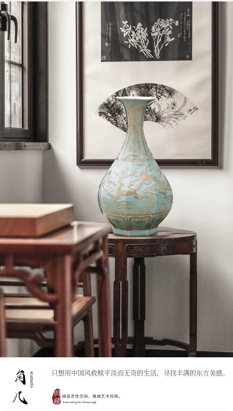 Jingdezhen ceramics, vases, flower arrangement sitting room hand - made paint shadow blue okho spring Chinese style restoring ancient ways is rich ancient frame furnishing articles