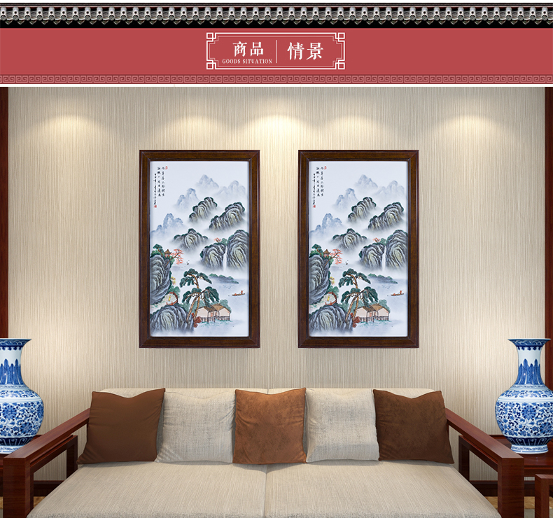 Jingdezhen porcelain plate painting hand - made Chinese style pastel landscape painting the sitting room adornment office housewarming gift that hang a picture