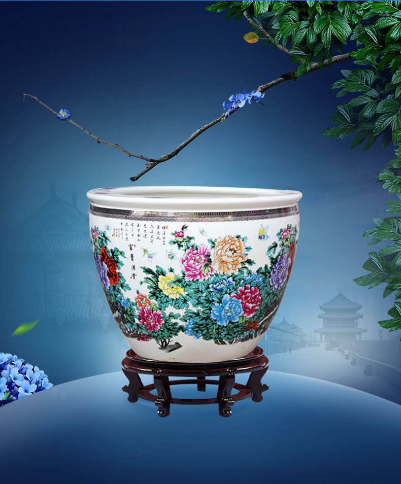 Jingdezhen ceramic large aquarium water lily bowl lotus goldfish turtle to heavy cylinder fish basin porcelain basin