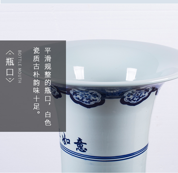 Jingdezhen ceramics hand - made large blue and white porcelain vase Chinese style living room big furnishing articles office decoration