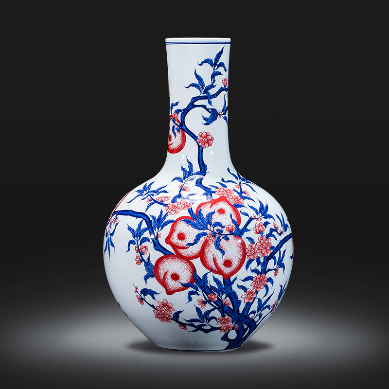 Imitation of qianlong nine peach tree jingdezhen ceramics archaize youligong of blue and white porcelain vases, Chinese style living room furnishing articles