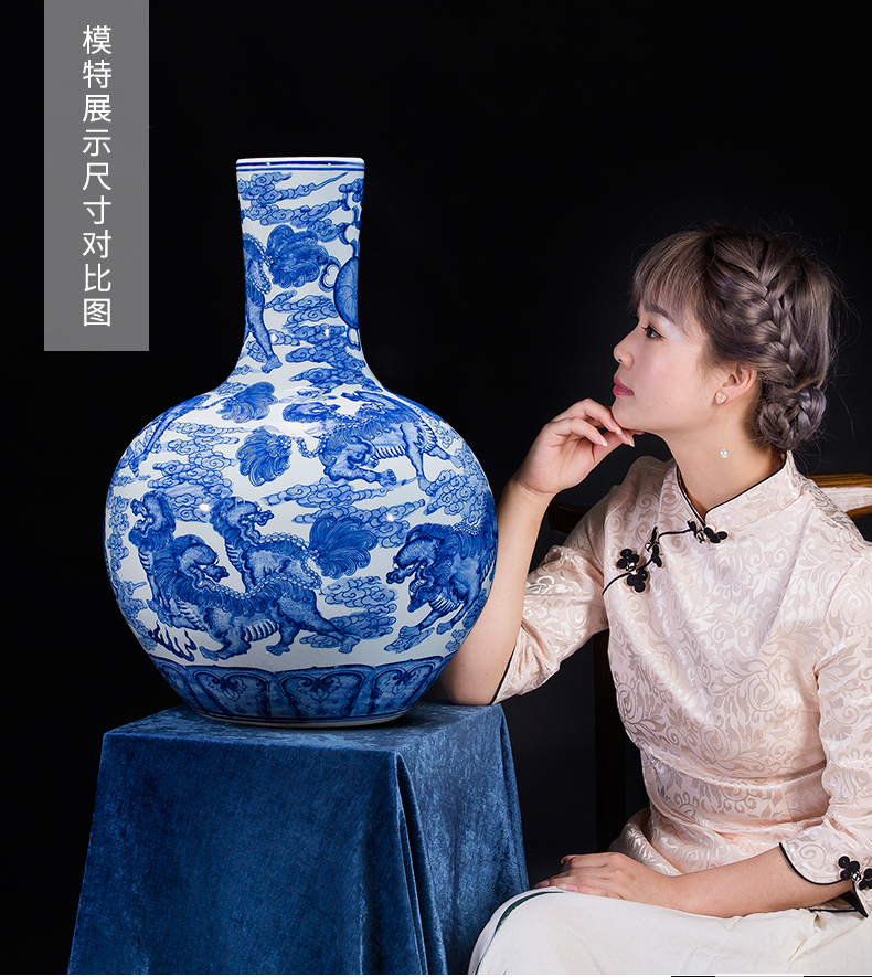 Chinese blue and white porcelain vase imitation qianlong year kirin tree jingdezhen ceramics sitting room adornment is placed