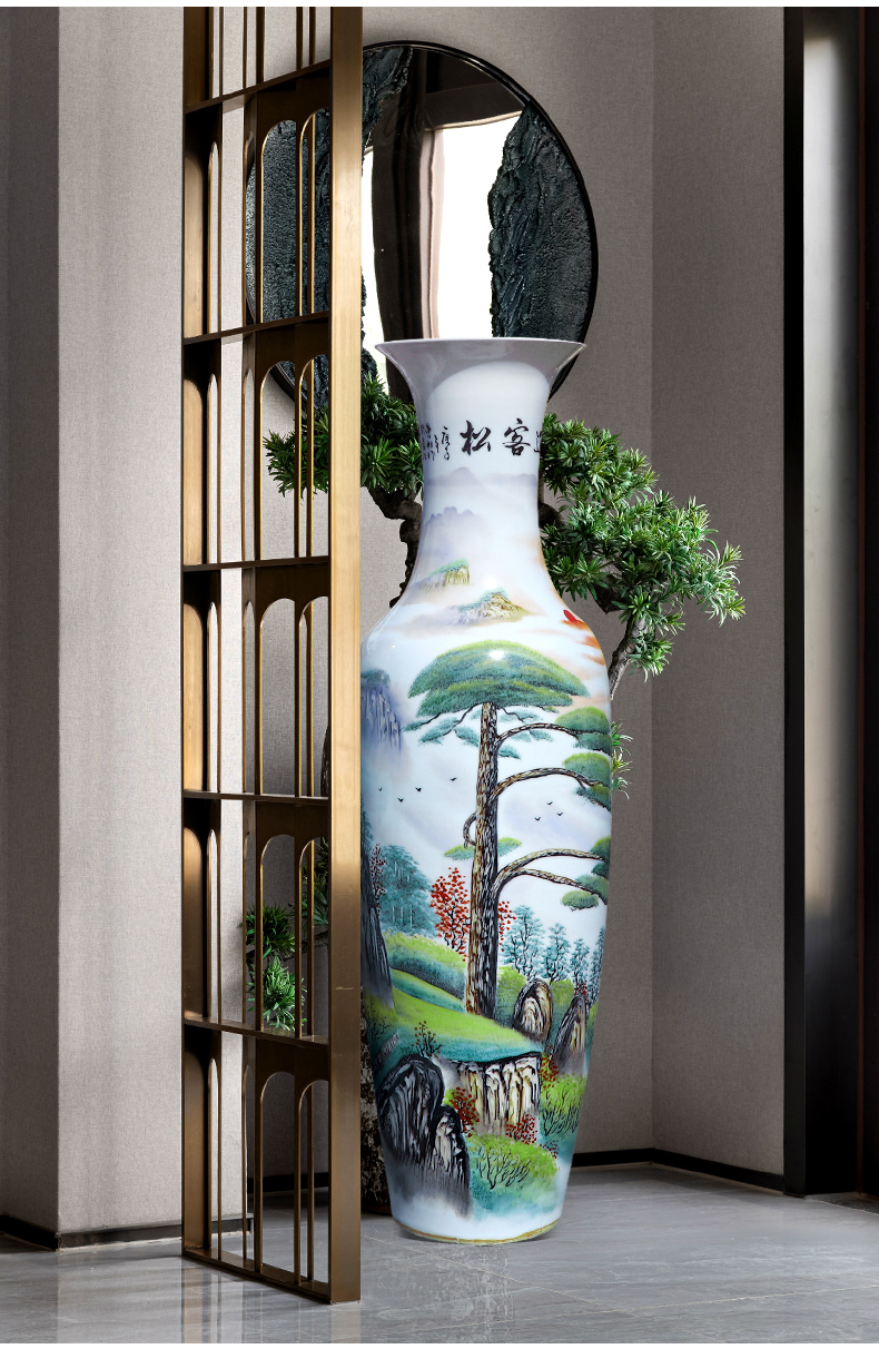 Jingdezhen ceramic hand - made landing big vase guest - the greeting pine sitting room adornment is placed large hotel opening of the new Chinese style