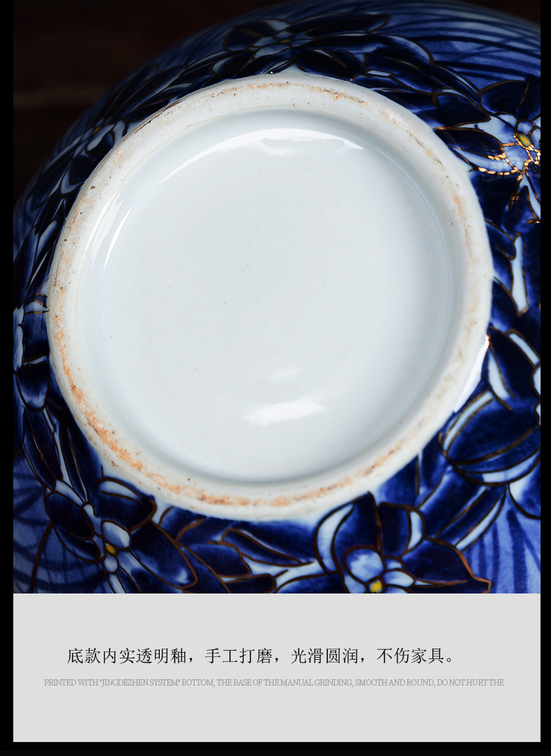 Jingdezhen ceramics hand - made the see colour blue and white porcelain vase pomegranate bottle of new Chinese style living room porch rich ancient frame furnishing articles