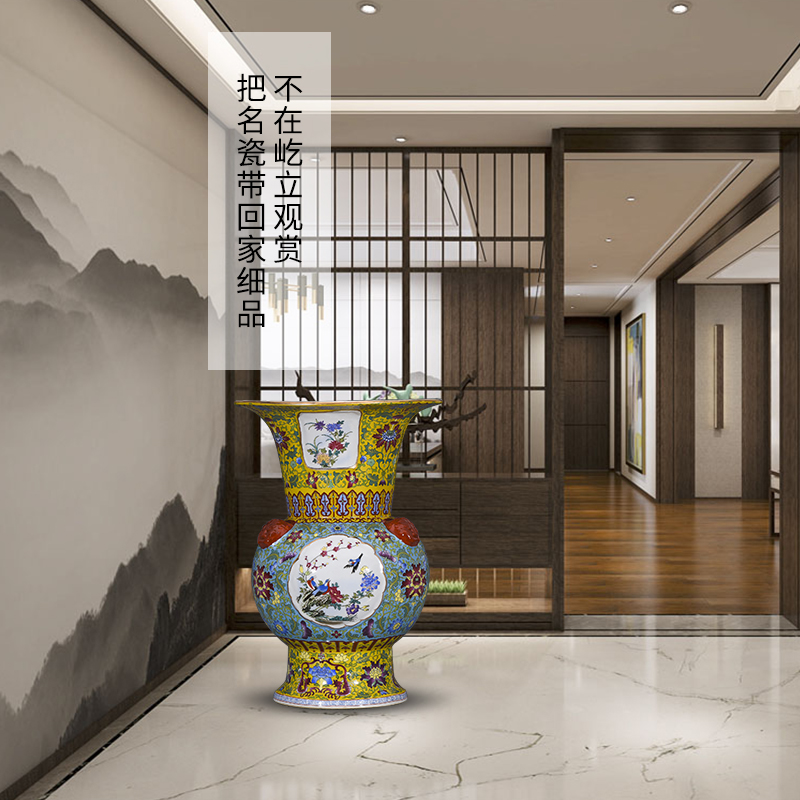 Jingdezhen ceramics hand - made colored enamel porcelain imitation qianlong vase flower drum home villa sitting room adornment is placed