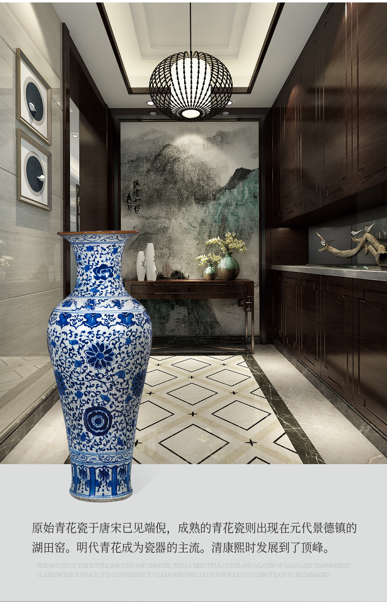 Jingdezhen ceramics hand - made large blue and white porcelain vase on crack hotel furnishing articles to heavy large living room