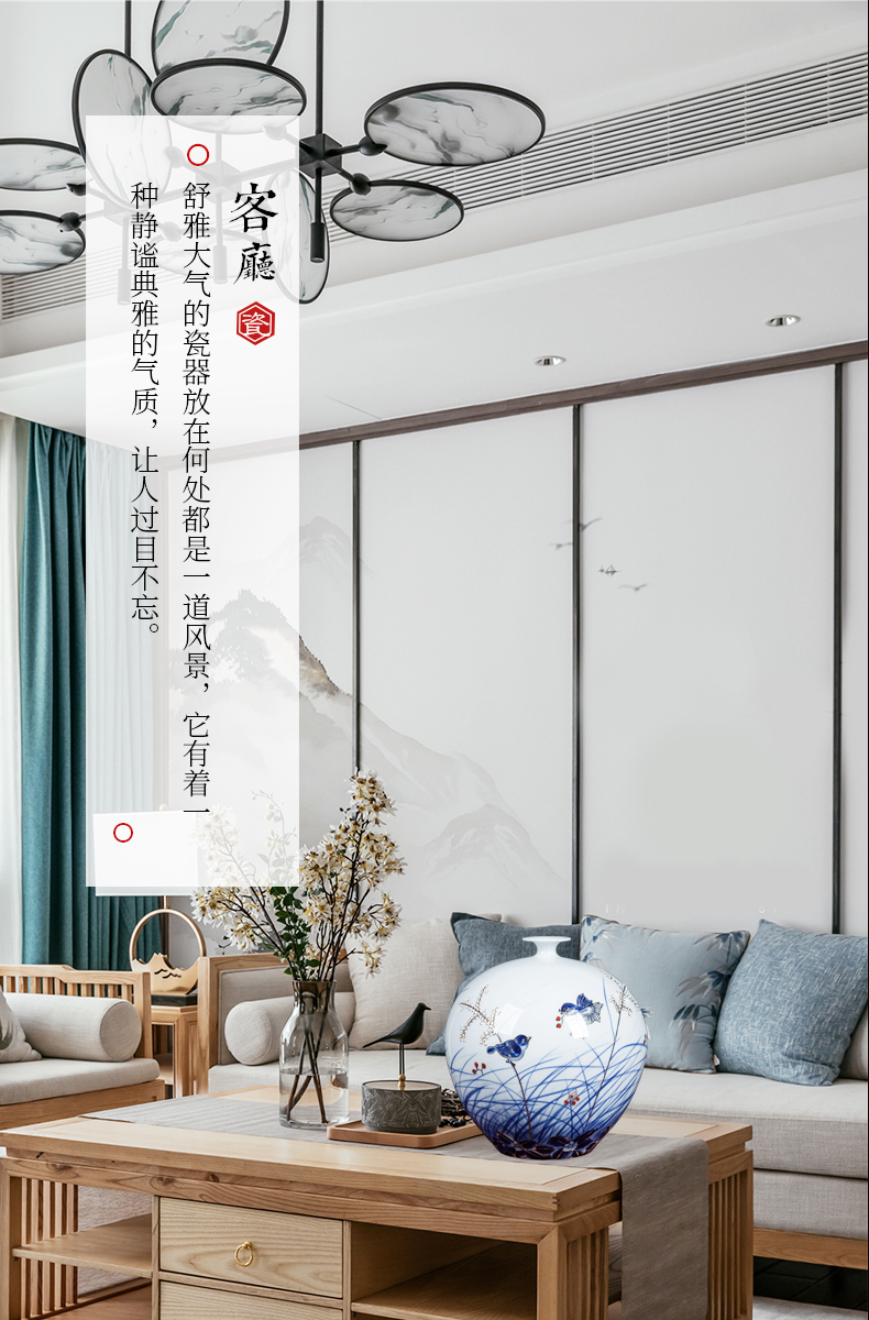 Jingdezhen ceramics hand - made the see colour blue and white porcelain vase pomegranate bottle of new Chinese style living room porch rich ancient frame furnishing articles