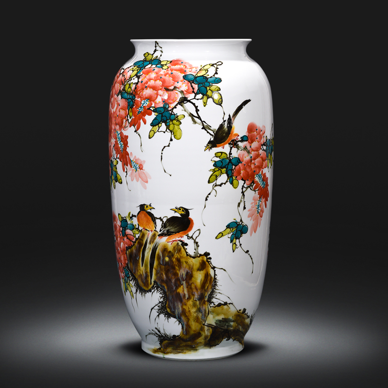 Jingdezhen ceramics by hand draw flower vase living room TV ark, flower adornment of Chinese style household furnishing articles