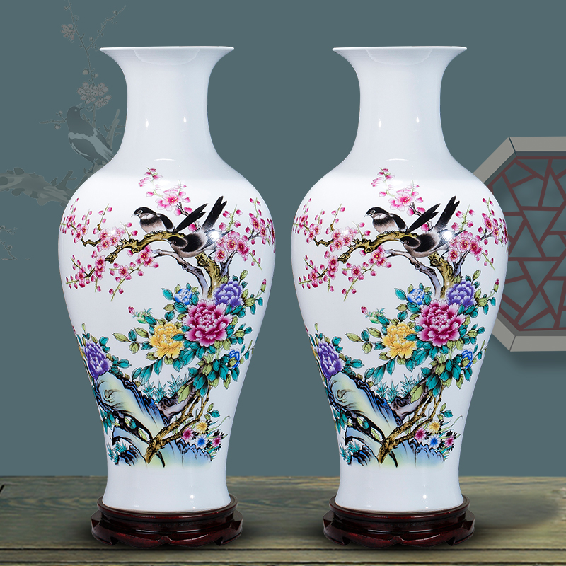 Jingdezhen ceramics flower vase flower arranging furnishing articles of Chinese style living room TV cabinet decoration decoration large study