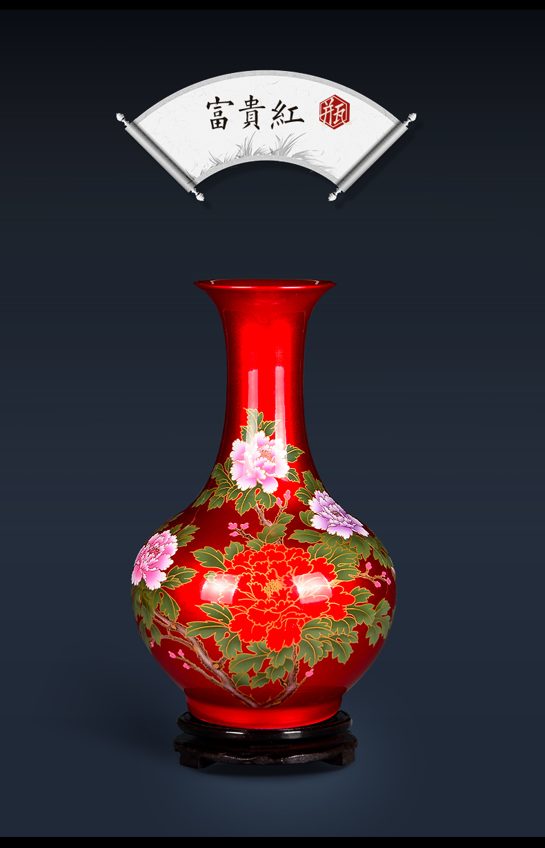 Jingdezhen ceramics Chinese flower arranging pomegranate red vase is placed the new Chinese style household living room decoration process