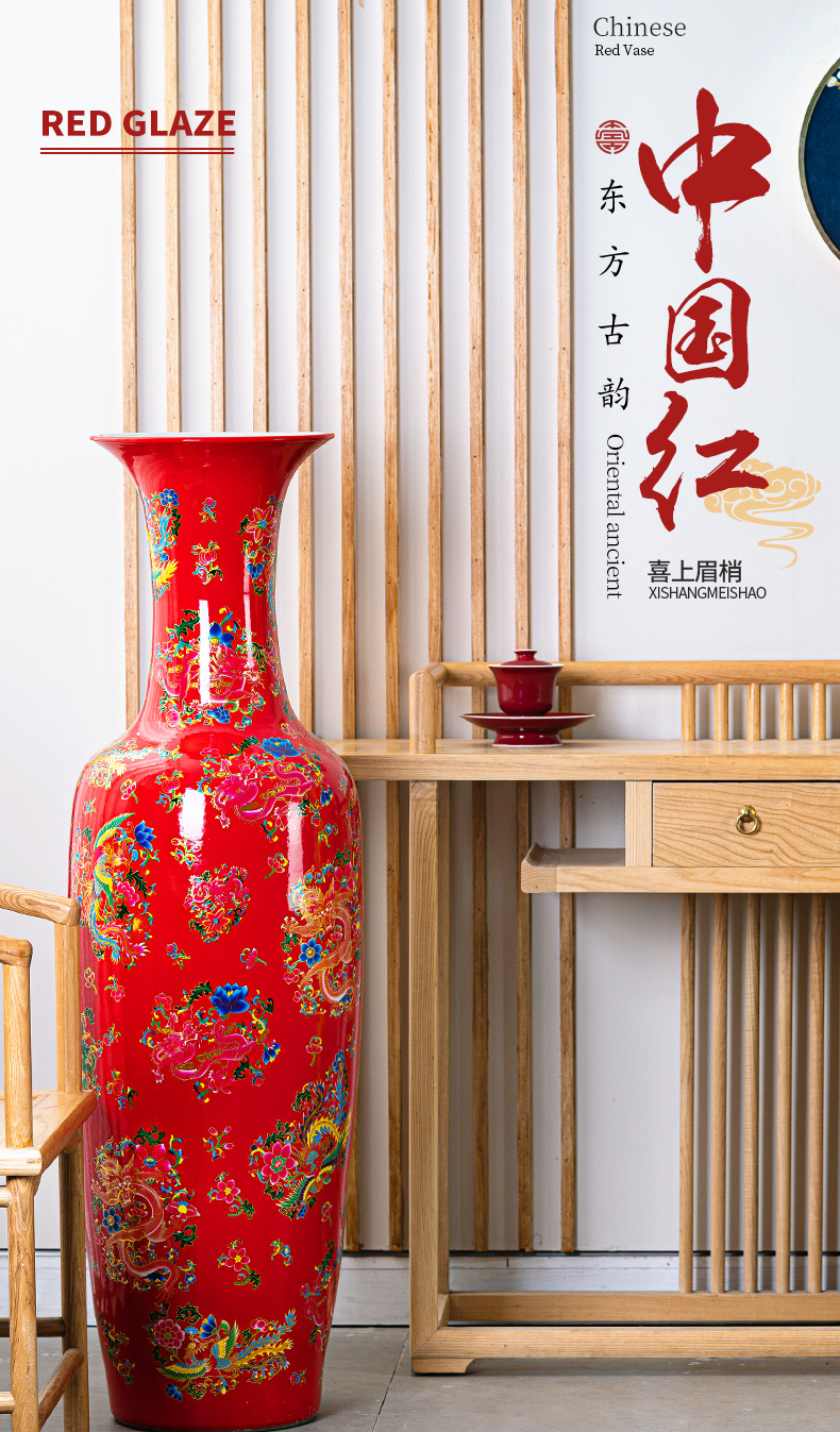 Jingdezhen ceramic big vase large archaize floor furnishing articles of Chinese style Chinese red sitting room hotel lobby decoration