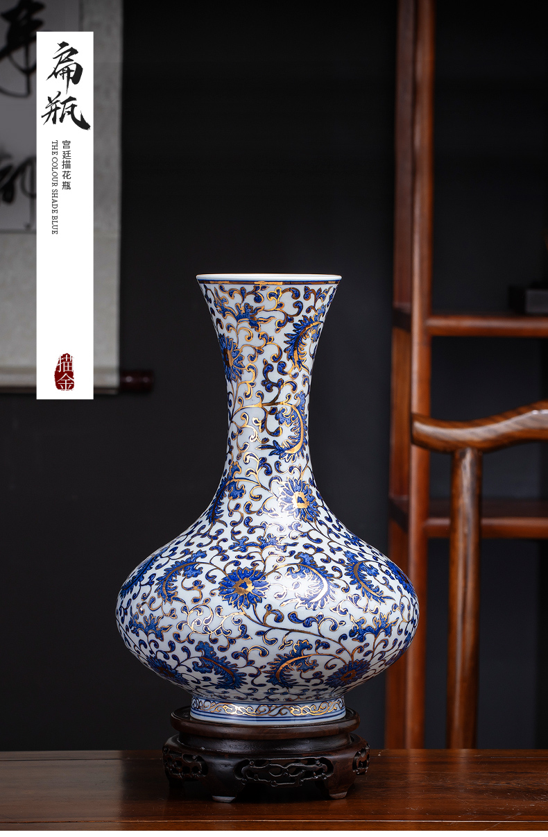 Jingdezhen ceramic antique hand - made paint new Chinese style living room blue and white porcelain vase rich ancient frame decorative porcelain furnishing articles