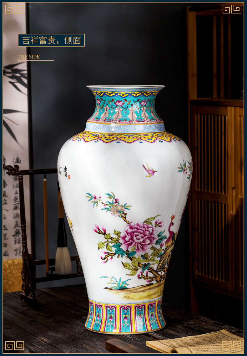 Jingdezhen ceramic powder enamel of large vases, flower arranging large new Chinese style living room light key-2 luxury archaized decorations furnishing articles