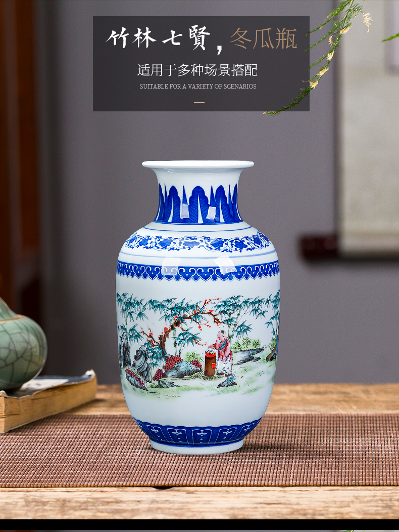 Jingdezhen ceramics bucket color blue and white porcelain vases, flower arrangement of Chinese style living room home decoration rich ancient frame furnishing articles