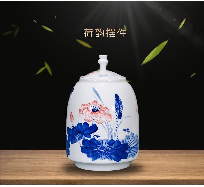 Jingdezhen ceramics hand - made tea pot sitting room of Chinese style household furnishing articles storage jar large ornament