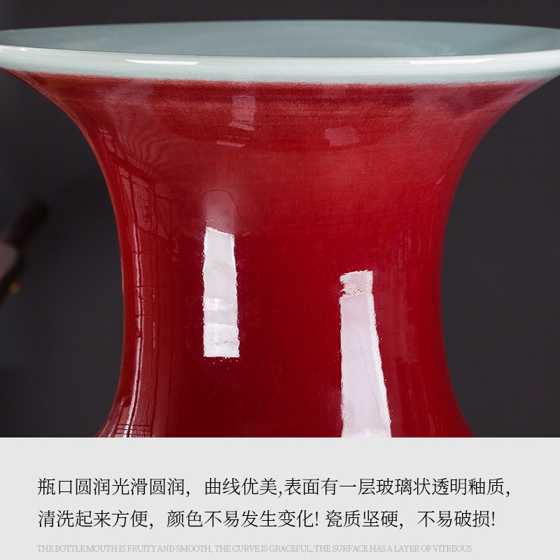 Jingdezhen ceramics ruby red tail landing big vase sitting room place large flower arrangement home decorative arts and crafts
