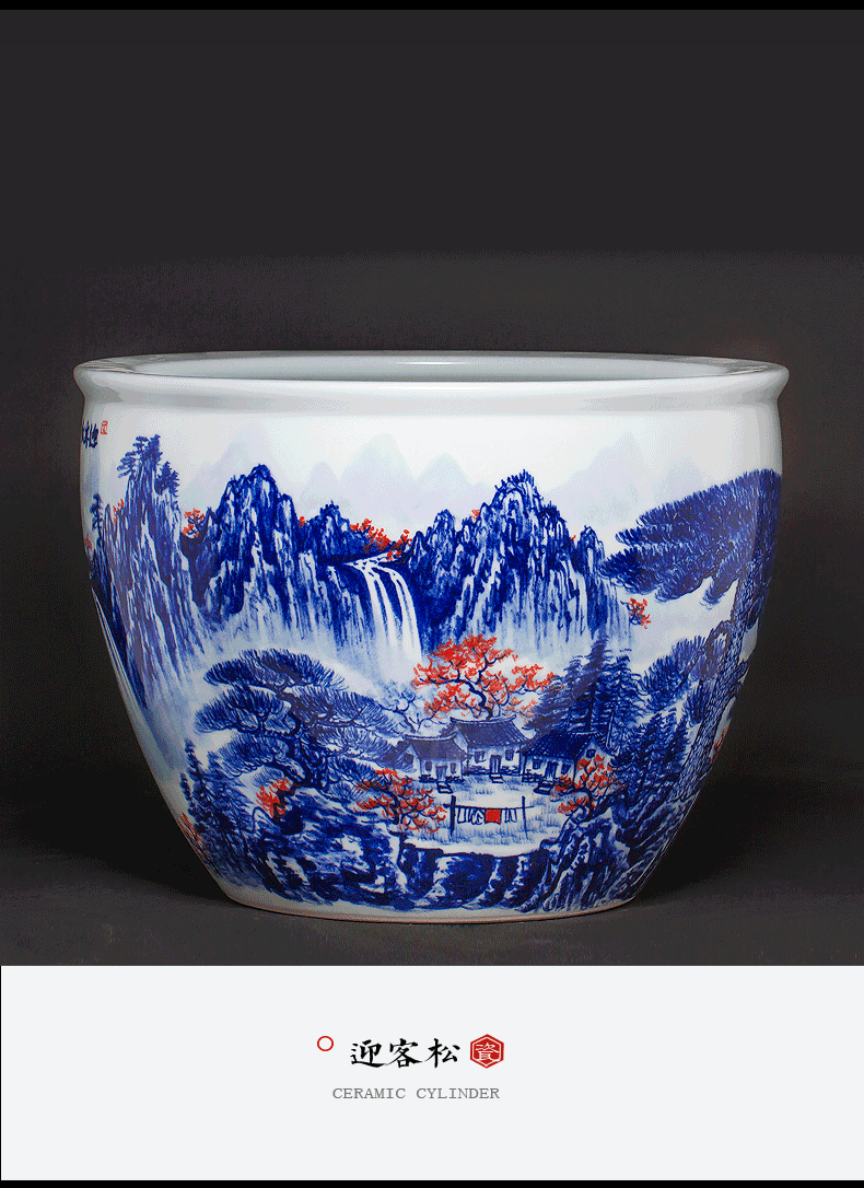 Jingdezhen ceramics aquariums large antique blue - and - white hand - made scenery household is suing big lotus lotus basin
