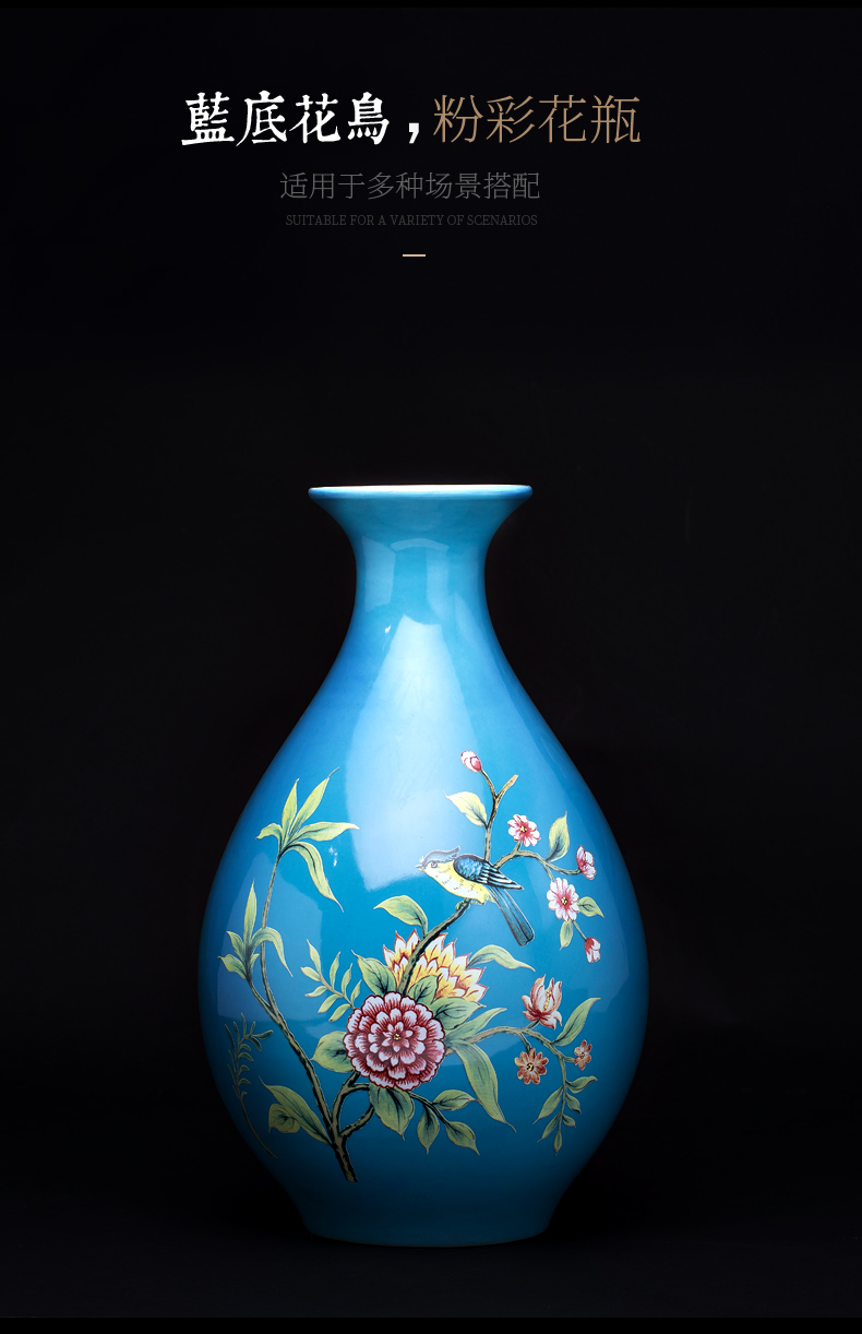 Jingdezhen ceramic powder enamel vase sitting room porch place rural wind flower arranging machine of Chinese style household decorations, gifts