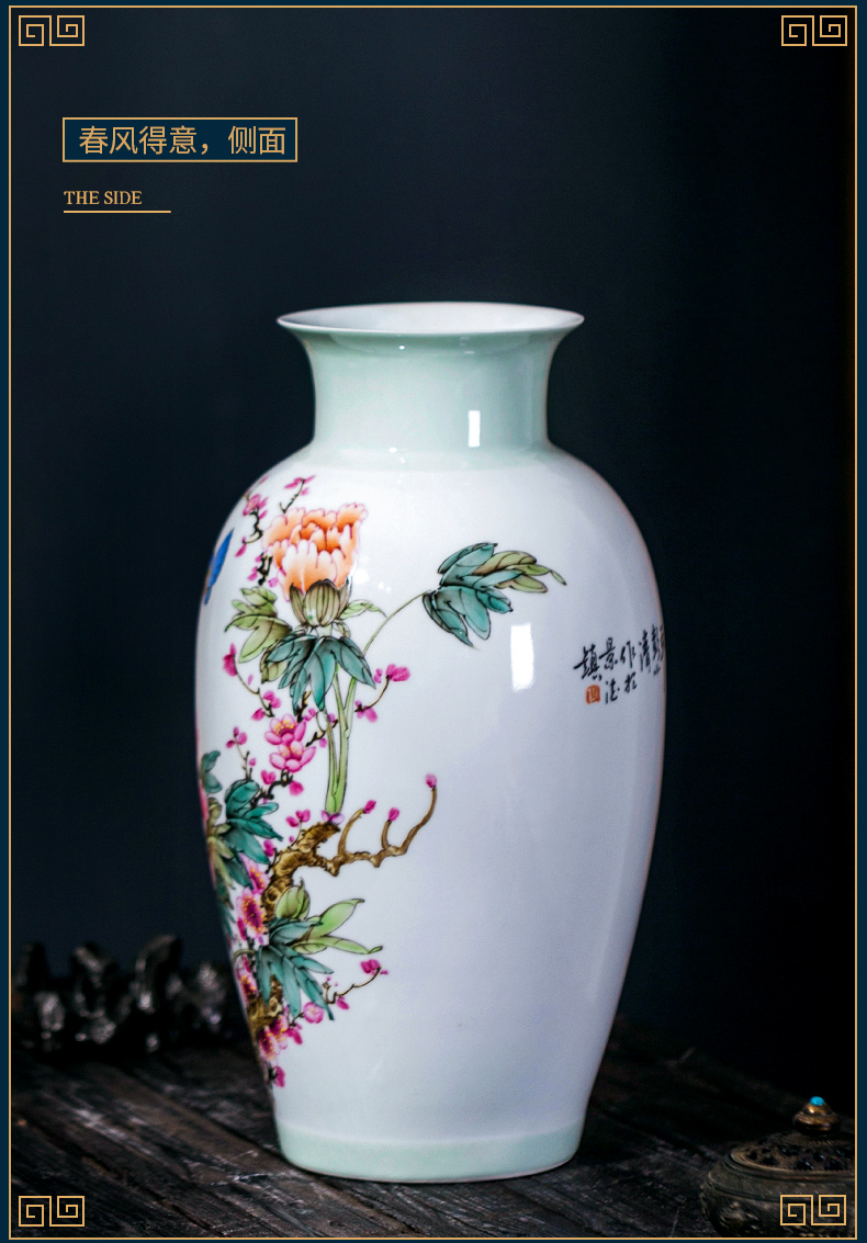 Jingdezhen ceramic vase is placed by hand draw Chinese flower arranging rich ancient frame mattress in the sitting room porch decoration