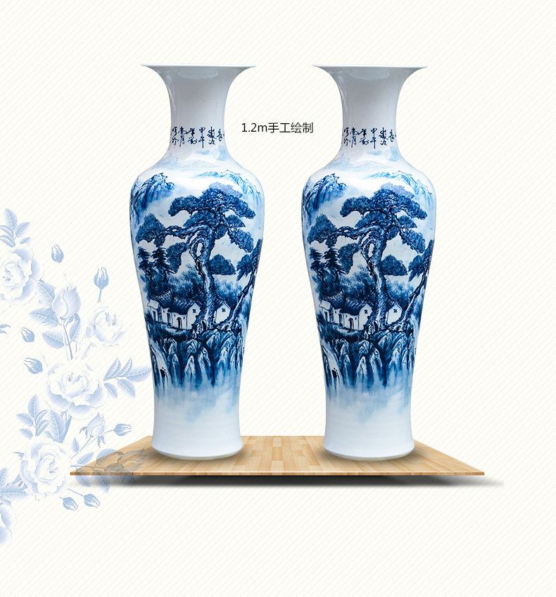 Jingdezhen ceramics hand - made large blue and white porcelain vase to heavy sitting room adornment is placed large Chinese style hotel