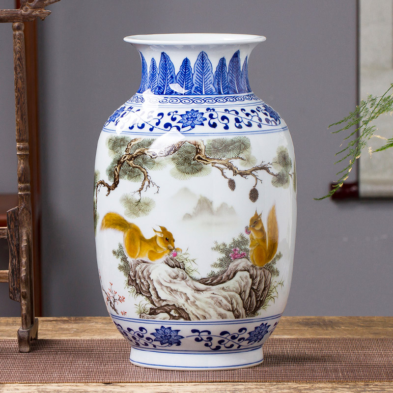 New Chinese style household jingdezhen ceramics bucket color blue and white porcelain vase flower arrangement sitting room adornment is placed TV ark