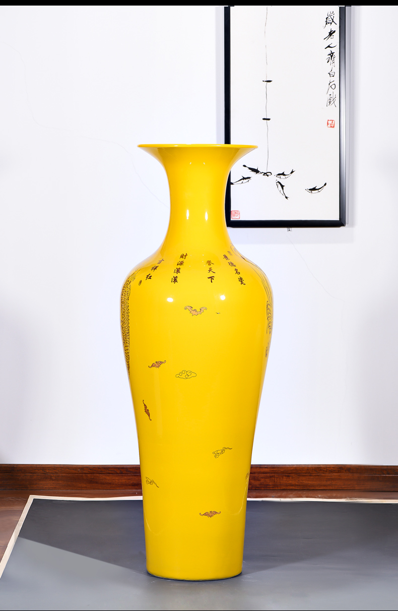 China jingdezhen ceramics maxim yellow ground red vase Chinese style hotel high place, a large living room