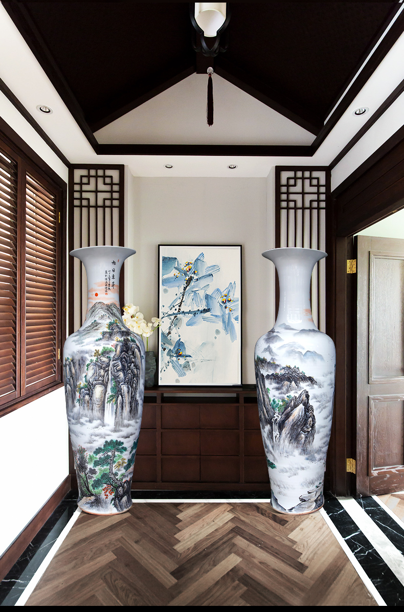 Jingdezhen ceramic hand - made sunrise landscape big vase landing place, Chinese style decoration to the hotel a large living room