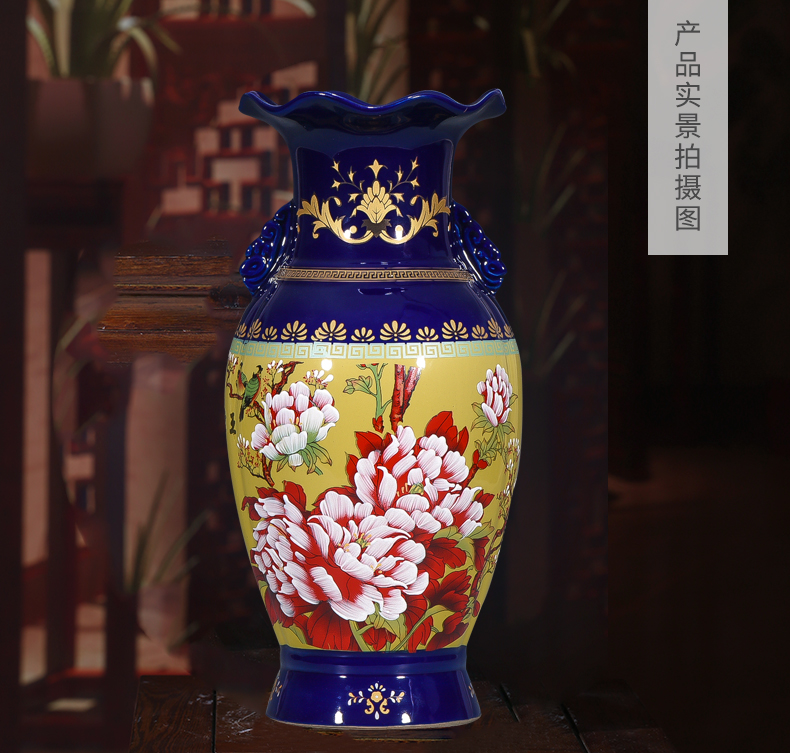 Jingdezhen ceramics blooming flowers peony vase furnishing articles Chinese style living room rich ancient frame home decoration decoration