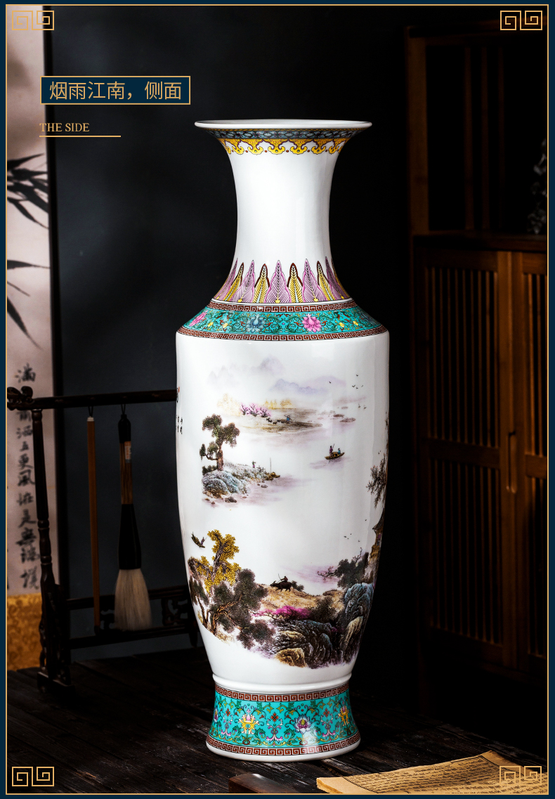 Jingdezhen ceramic powder enamel of large vases, flower arranging large new Chinese style living room light key-2 luxury archaized decorations furnishing articles