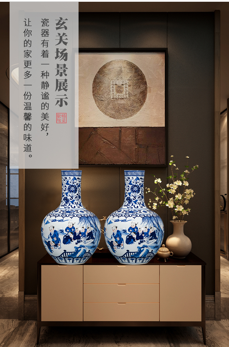 Jingdezhen ceramics ears antique Chinese blue and white porcelain vases, flower arrangement rich ancient frame furnishing articles sitting room adornment