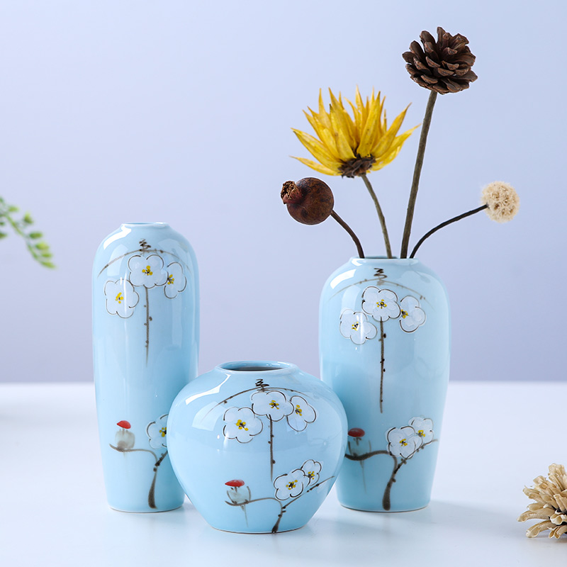Jingdezhen ceramic vase furnishing articles three - piece sitting room flower arranging new Chinese I creative contracted household ornaments