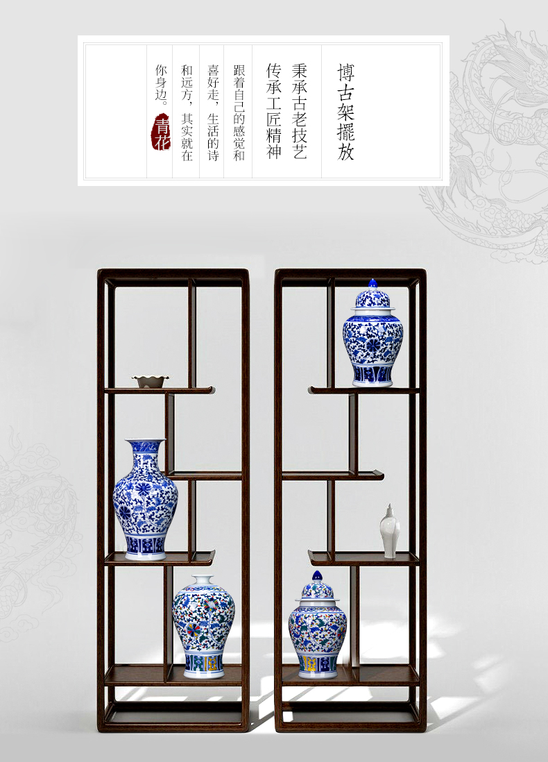 Jingdezhen ceramic large blue and white porcelain vase furnishing articles antique hand - made Chinese rich ancient frame decorative porcelain large living room