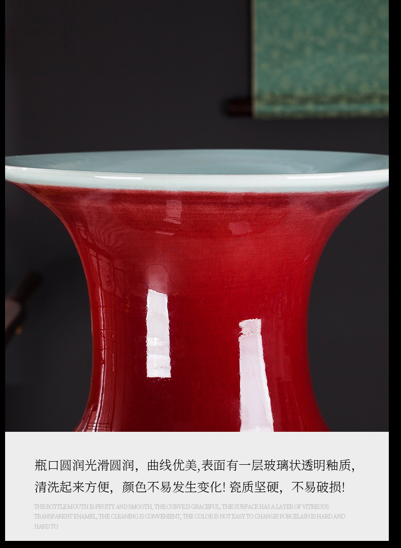 Jingdezhen ceramics ruby red tail landing big vase sitting room place large flower arrangement home decorative arts and crafts