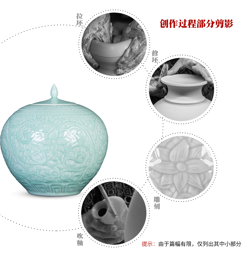 Jingdezhen ceramic antique vase blue glaze carving pomegranate bottles of classical Chinese style living room office furnishing articles ornament