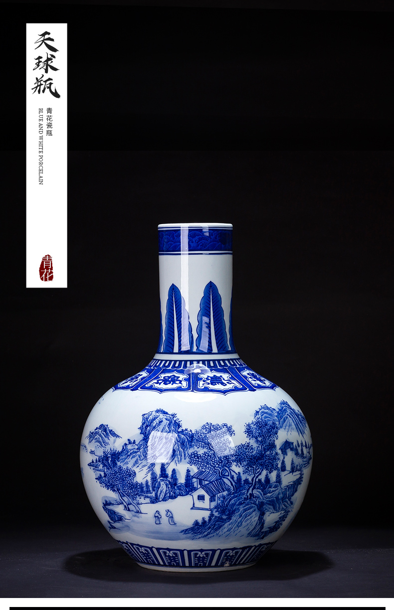 Jingdezhen ceramic landscape of blue and white porcelain vase furnishing articles archaize sitting room of Chinese style household rich ancient frame decoration process