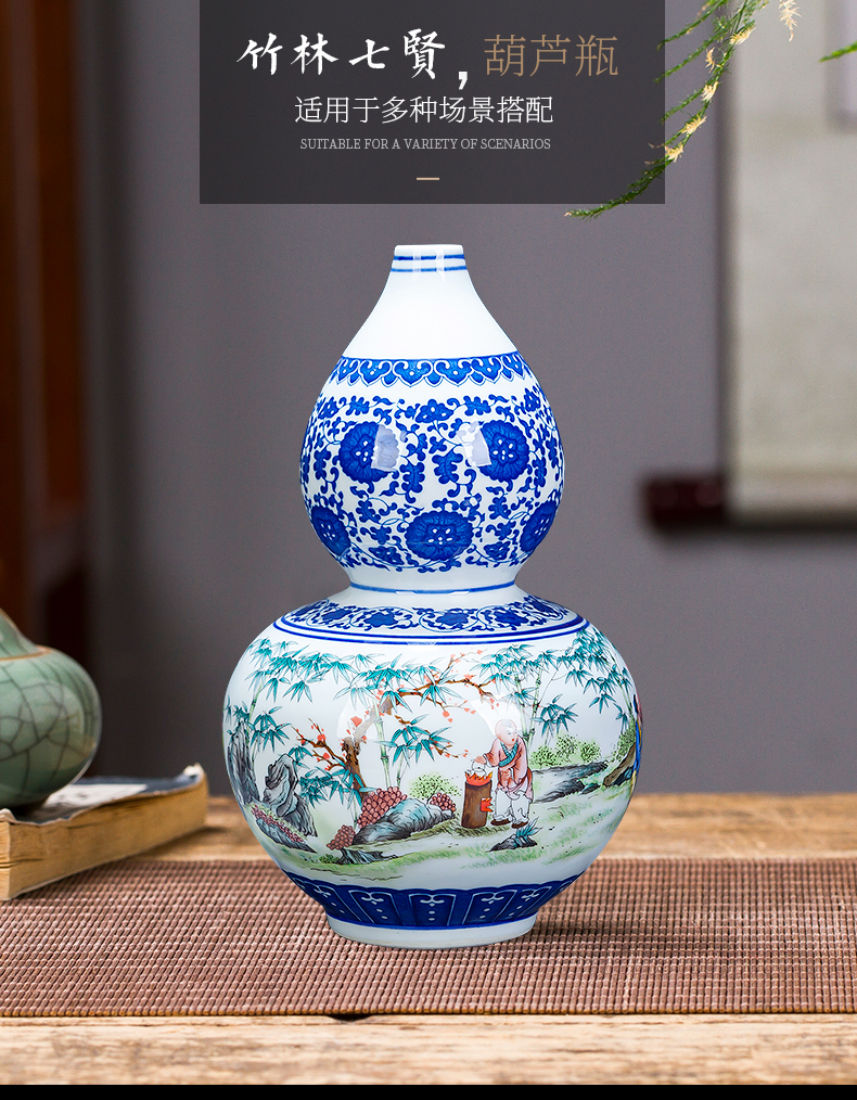 Jingdezhen ceramics bucket color blue and white porcelain vases, flower arrangement of Chinese style living room home decoration rich ancient frame furnishing articles