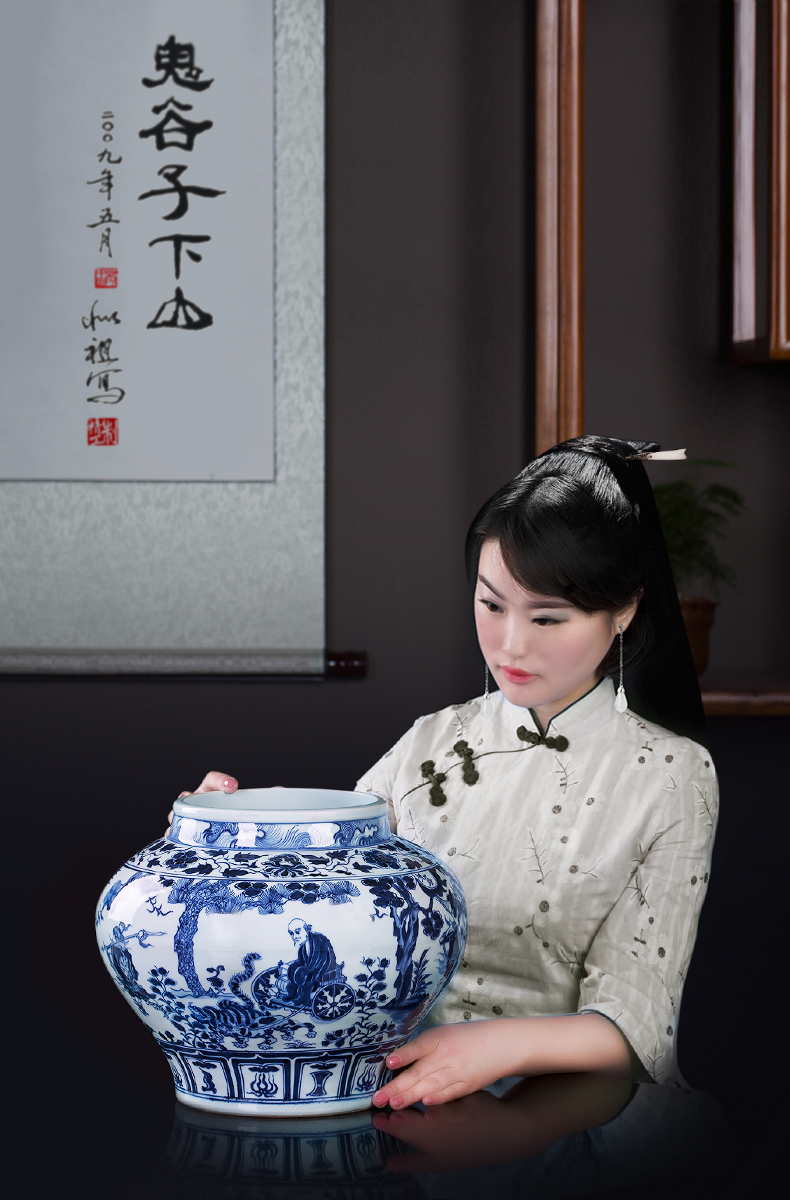 Jingdezhen porcelain vases, antique hand - made imitation of yuan blue and white guiguzi down big pot sitting room adornment is placed