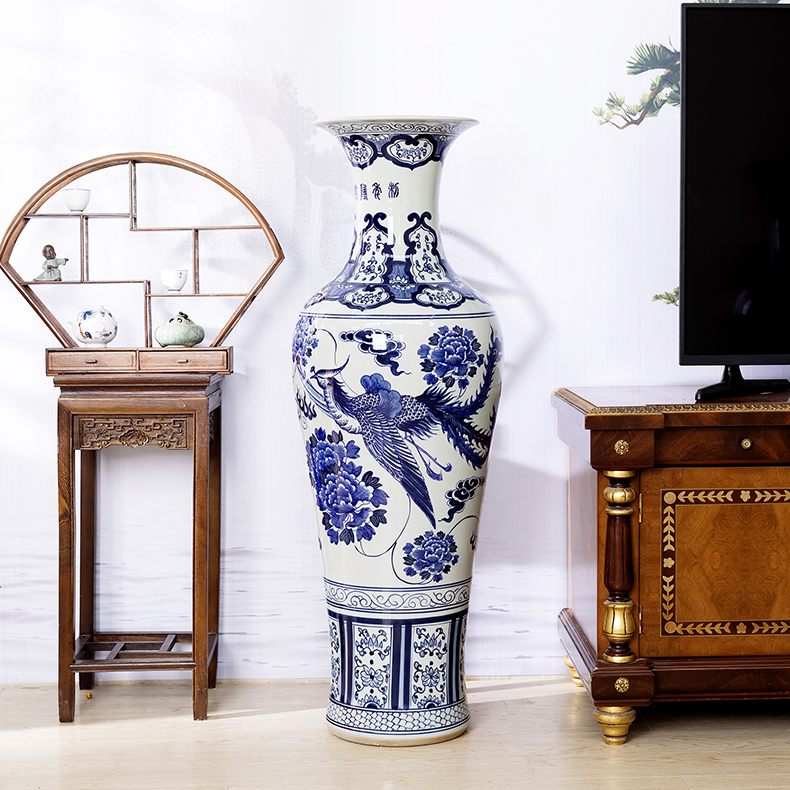 Jingdezhen ceramics antique hand - made large blue and white porcelain vase hotel Chinese furnishing articles to heavy large sitting room